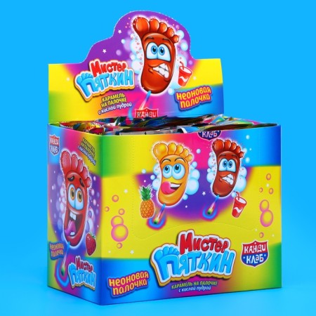 Caramel "Mr. Pyatkin" on a neon stick with sour powder, assorted, 11 g-1