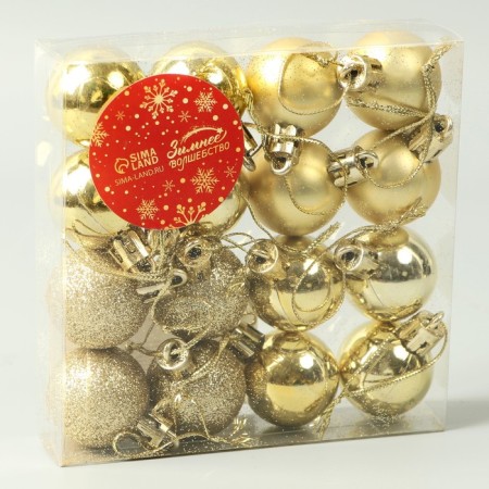 Set of balls Plastic D-3 cm, 16 pcs "Festive commotion" gold-1