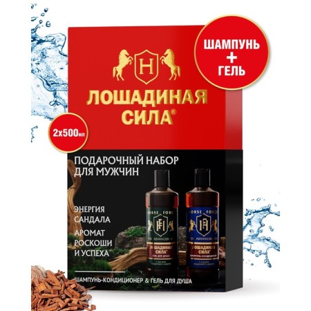 Gift set for men horsepower: shampoo, 500 ml + shower gel, 500 ml