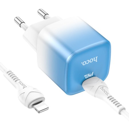 Network charger Hoco C101A, Type-C, 20 W, PD + Qc, Type-C-Lightning, 1 m, blue-3