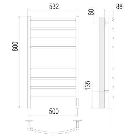 Terminus heated towel rail "Classic" P8, 500x800 mm, dimmer, white matte-3