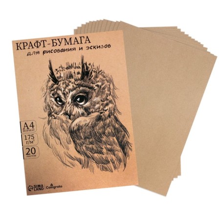 Crafts for drawing, graphics and sketches A4, 20 sheets (210x300 mm), 175 g/m², in craft folder, brown/gray