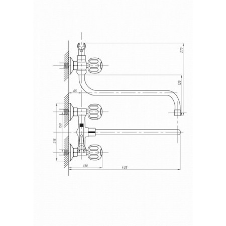 Fauzt FZS-435-21 bath mixer, two-wound, long spout, shower set, chrome-3