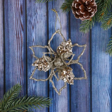Christmas tree decoration "Shining glaze - flower" 12.5x12.5 cm, gold
