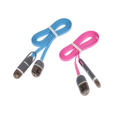 Cable 2 in 1 Luazon, Microusb/Lightning - USB, 1 A, 0.9 m, flat, mix-8