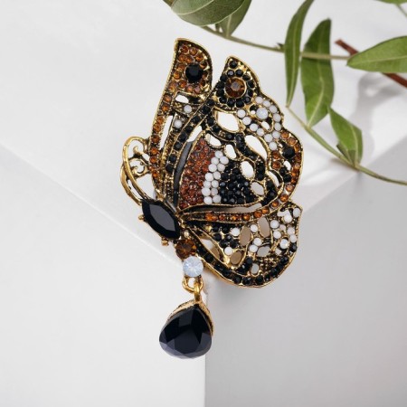 Brooch "Butterfly" vintage, brown color in black gold-1