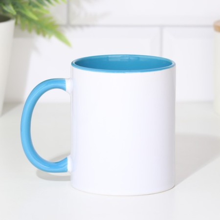 Ceramic sublimation mug with a logo, white color, volume 320 ml, blue bottom-2