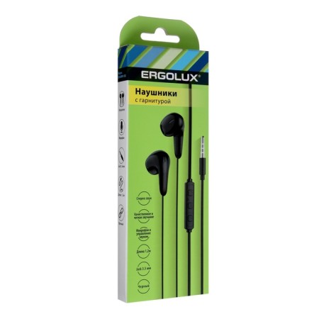Headphones Ergolux ELX-WHP01-C01, wired, inserts, microphone, jack 3.5mm, 1.2m, black-2