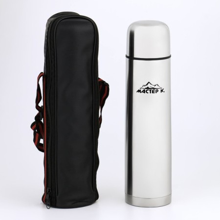 Thermos, 1 l, the sleeve "Master K.", with a mug, retains heat 24 hours, in a case, chrome