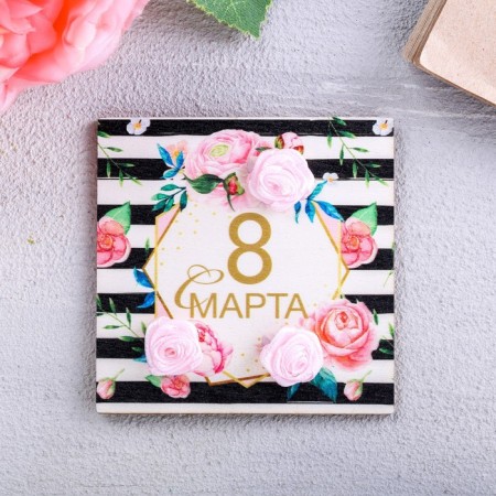 Wooden magnet "Tender roses", 7 x 7 cm