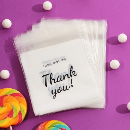 BOPP package with sticky tape, "Thank you", 10*10+3cm
