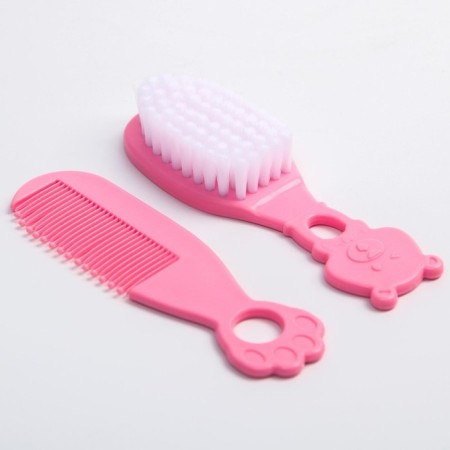 Hair care kit: comb and brush, “bear”, pink color-4
