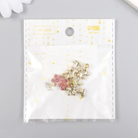 Decor for creativity metal, rhinestones "Pink flower with leaves" gold 1.1x2 cm-3
