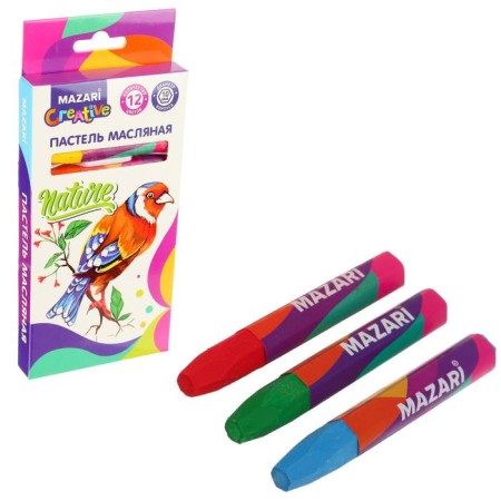 Mazari oil pastel, 12 colors, hexagonal housing, length 73 mm, D housing 10 mm, cardboard packaging
