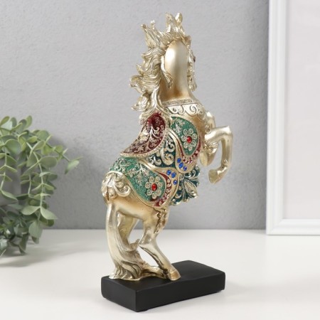 Souvenir Polystone "Arabic horse with a flower blanket stood on its hind legs" gold 15x5x26 cm-2