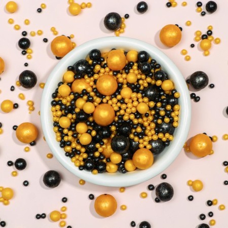 Confectionery sprinkling "pearls", black, gold, 50 g-2