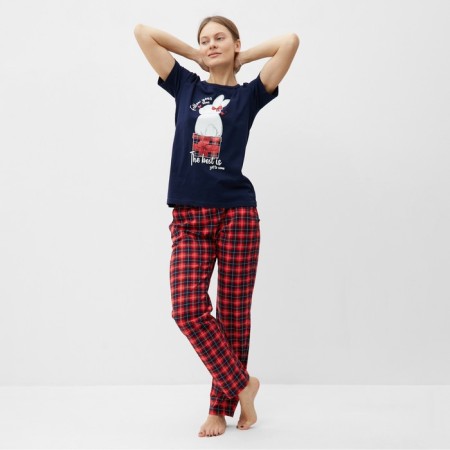 Homemade female set (T -shirt/pants), blue color, size 52