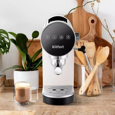 Coffee machine KitFort KT-7226, Rozhkova, 1360 watts, 0.9 l, cappuccino, white-black-1