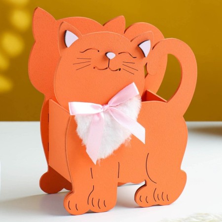Kashpo wooden "cat" 14.5x7x18.5 cm orange