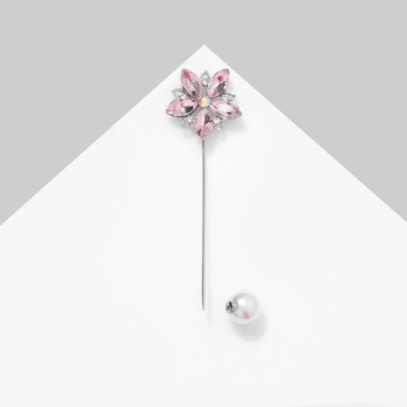 Pin "Flower" Lilac, 8 cm, pink color in silver-4