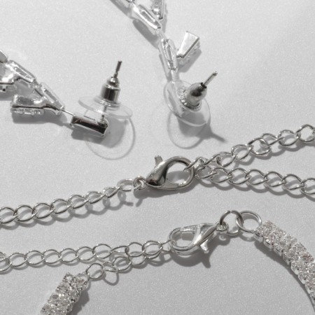Set 4 objects: earrings, necklaces, bracelet, ring "pattern" thin, white color in silver-1