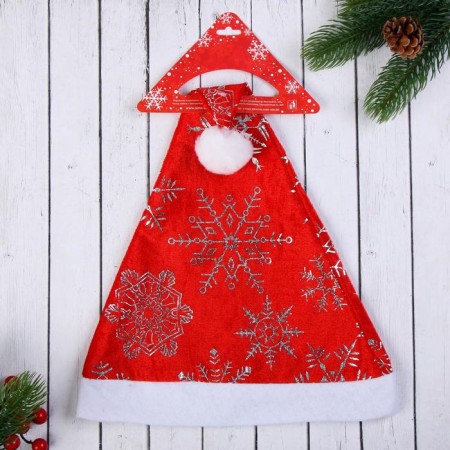 New Year's cap "Snowflakes" 39x27 cm, red-2