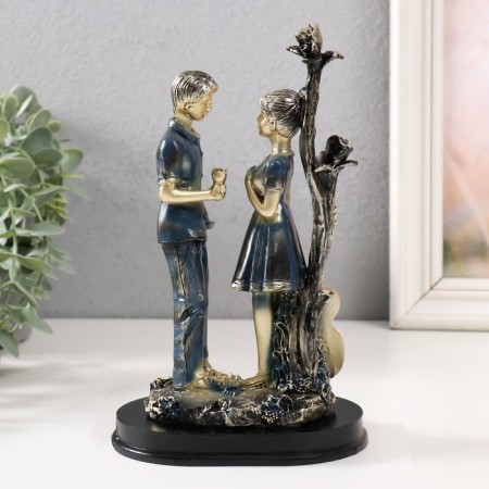 Souvenir Polystone "couple - a date under the pink tree" Blue 22.5x12x8 cm-3