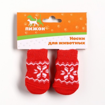 Noski non -slip "snowflakes", size S (2.5/3.5 * 6 cm), set 4 pcs, red-3