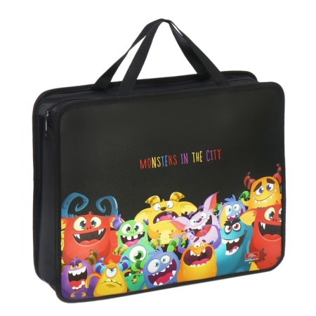Folder with A4 handles, 330 x 260 x 75 mm, plastic, pens, calligrata "monsters"-1