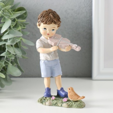 Souvenir Polystone "The boy plays the violin bird" 7.5x4x12.5 cm