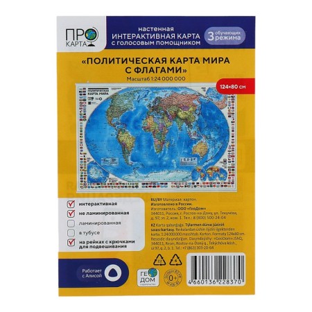 Wall map "Political world with flags", geod, 124x80 cm, 1:24 million, on rails-3