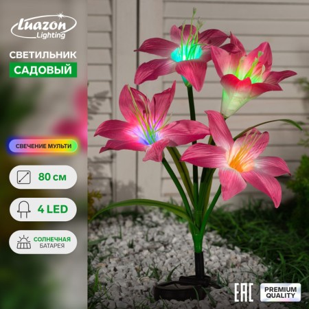Garden lamp on the sunny battery "Lily Pink", 80 cm, 4 LED, glow of multi (RGB)
