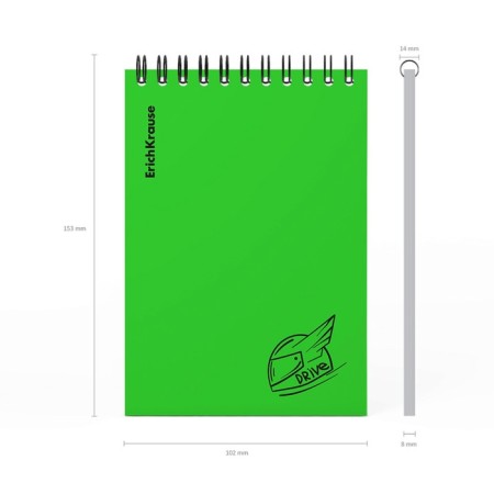 Notepad for spirals A6 80 sheets, cage, Erichkrause "Motion" Plastic Cover Silkography, Blok Offset Beliece 100%, Green-4