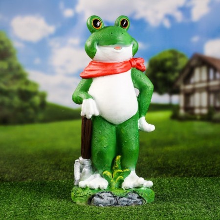Garden figure "Frog in a scarf with a shovel" 48cm