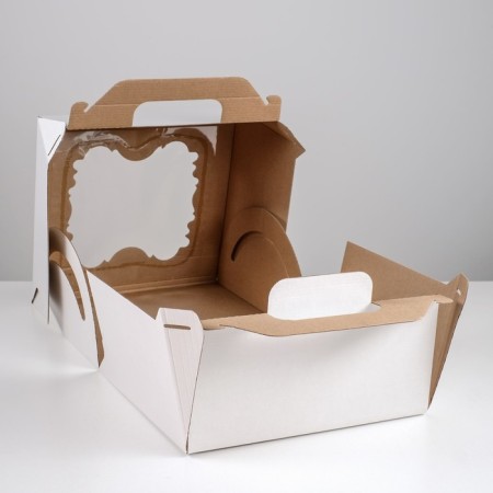 Box for cake, 2 windows, white, 30 x 30 x 30 cm-2