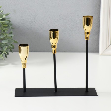 Summary Metal for 3 candles "Achilles" black with gold 20x6x18 cm-4