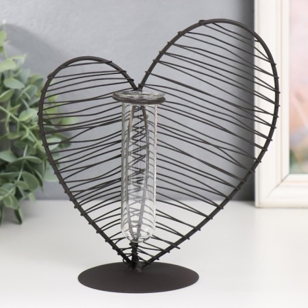 Decor metal, glass "Heart. Strokes" black 19x8x20 cm