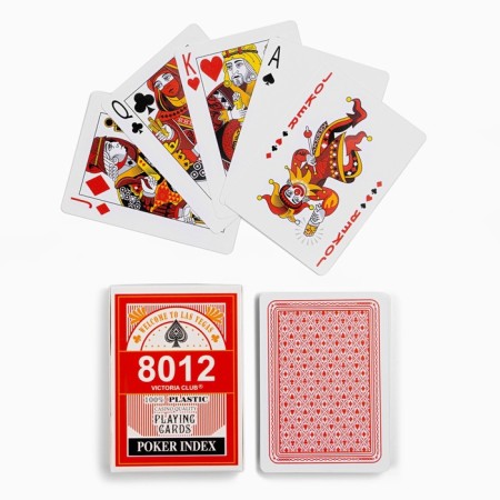 Plastic playing cards "8012", 54 pcs, 28 μm, red, 6.3 x 8.8 cm