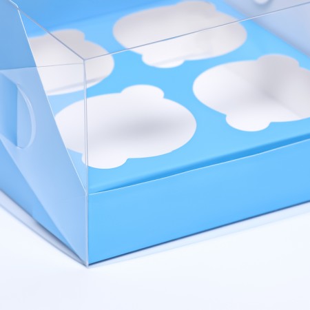 Confectionery folding box for 4 cupcakes 16 x 16 x 10, blue-2