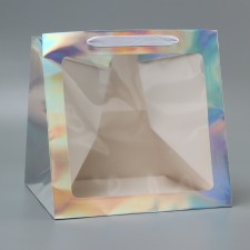 A packet for a cake with a square bottom and window, holographic, 30 x 30 x 30 cm