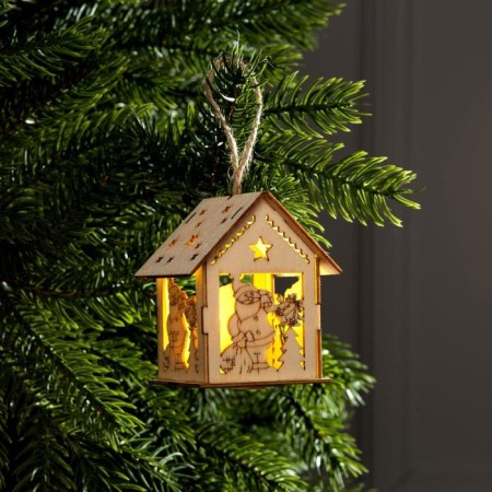 Christmas tree toy "House with Santa Claus and Christmas tree", from batteries, glow warm white