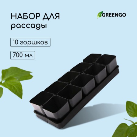 Set for seedlings: glasses of 700 ml (10 pcs), pan 44 × 18 cm, black, Greengo