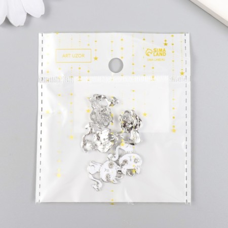 Decor for creativity metal, enamel, rhinestone "White cat" 2x1.7 cm-4