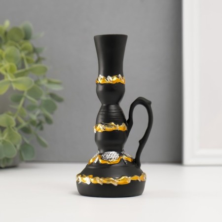 Polystone candlestick "Lamp with a flowering pattern" D-2 cm, black 6x6x13 cm-1
