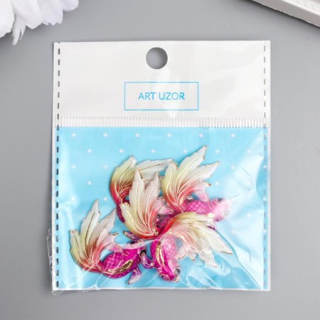 Decor for creativity plastic "Pink fish with a red-yellow tail" with gold 2.5x3 cm-3