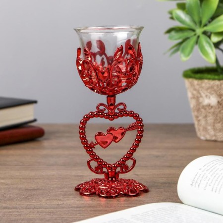 Climber Plastic, glass on 1 candle "Triple Heart" glass on the leg red 15x6.3x6.3cm-3