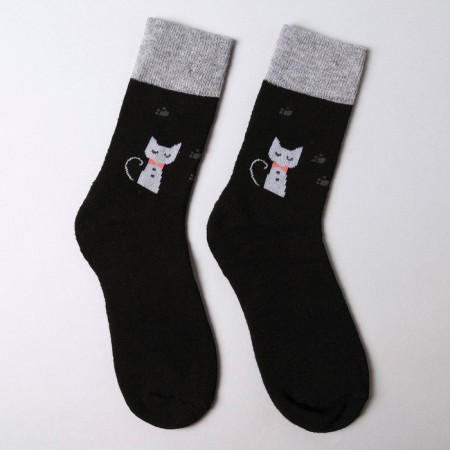 Socks female terry cat, black/gray color, size 23-25