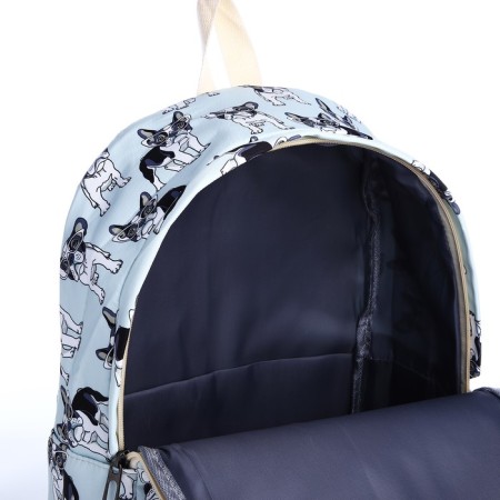 School backpack from textiles on a zipper, 3 pockets, pencil case, blue color-7
