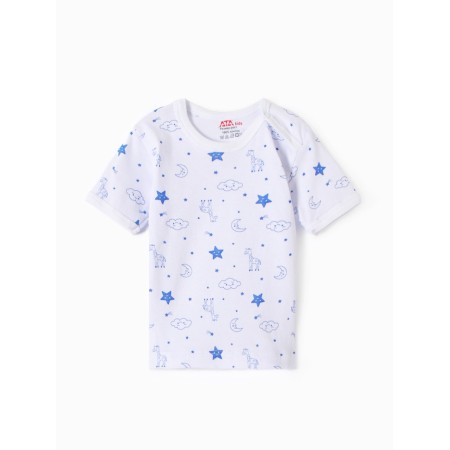 Children's T -shirt on the "Giraffes" buttons, white/blue color, height 80