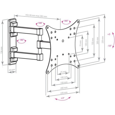 ARM Media Mars-4 TV, up to 20 kg, 20-43 ", wall-mounted, turn and slope, black-1